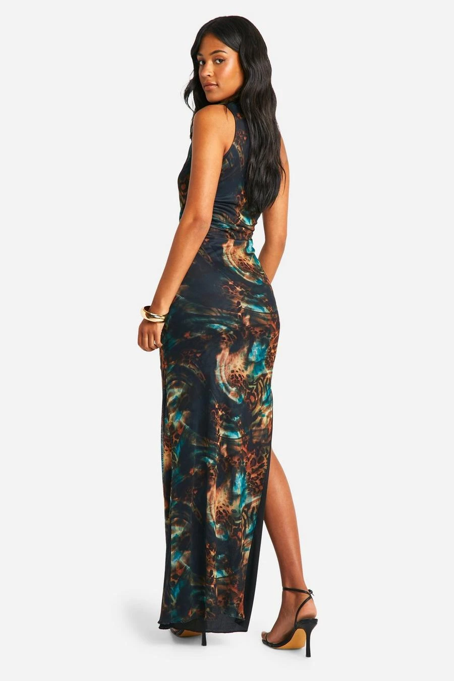 BOOHOO Tall Asymmetric Ruched Animal Print Maxi Dress 2 BOOHOO Tall Asymmetric Ruched Animal Print Maxi Dress - Image 2