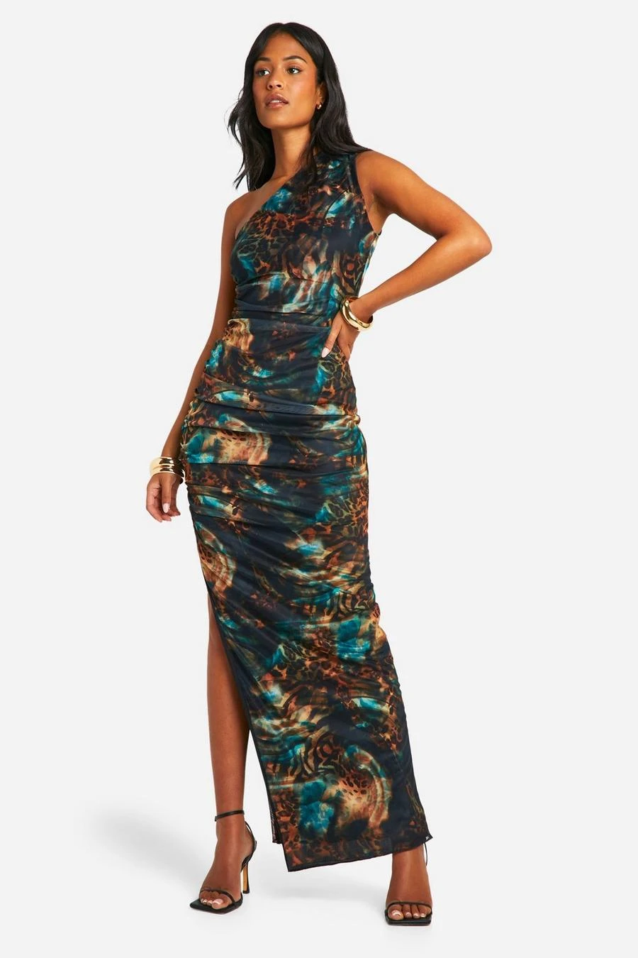 BOOHOO Tall Asymmetric Ruched Animal Print Maxi Dress 3 BOOHOO Tall Asymmetric Ruched Animal Print Maxi Dress - Image 3
