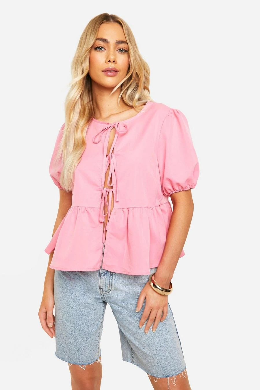 BOOHOO Puff Sleeve Poplin Bow Top 1 BOOHOO Puff Sleeve Poplin Bow Top