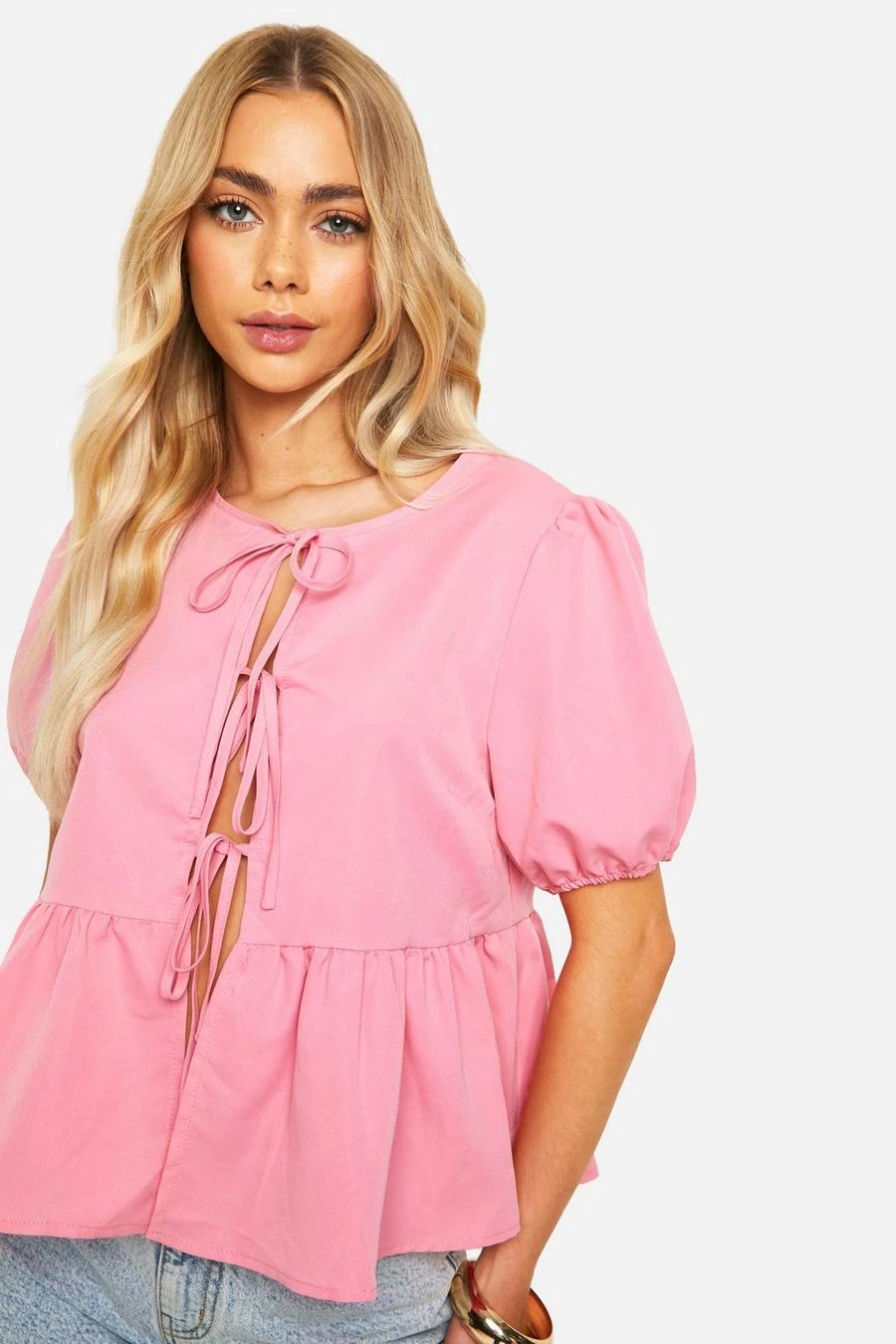 BOOHOO Puff Sleeve Poplin Bow Top 4 BOOHOO Puff Sleeve Poplin Bow Top - Image 4
