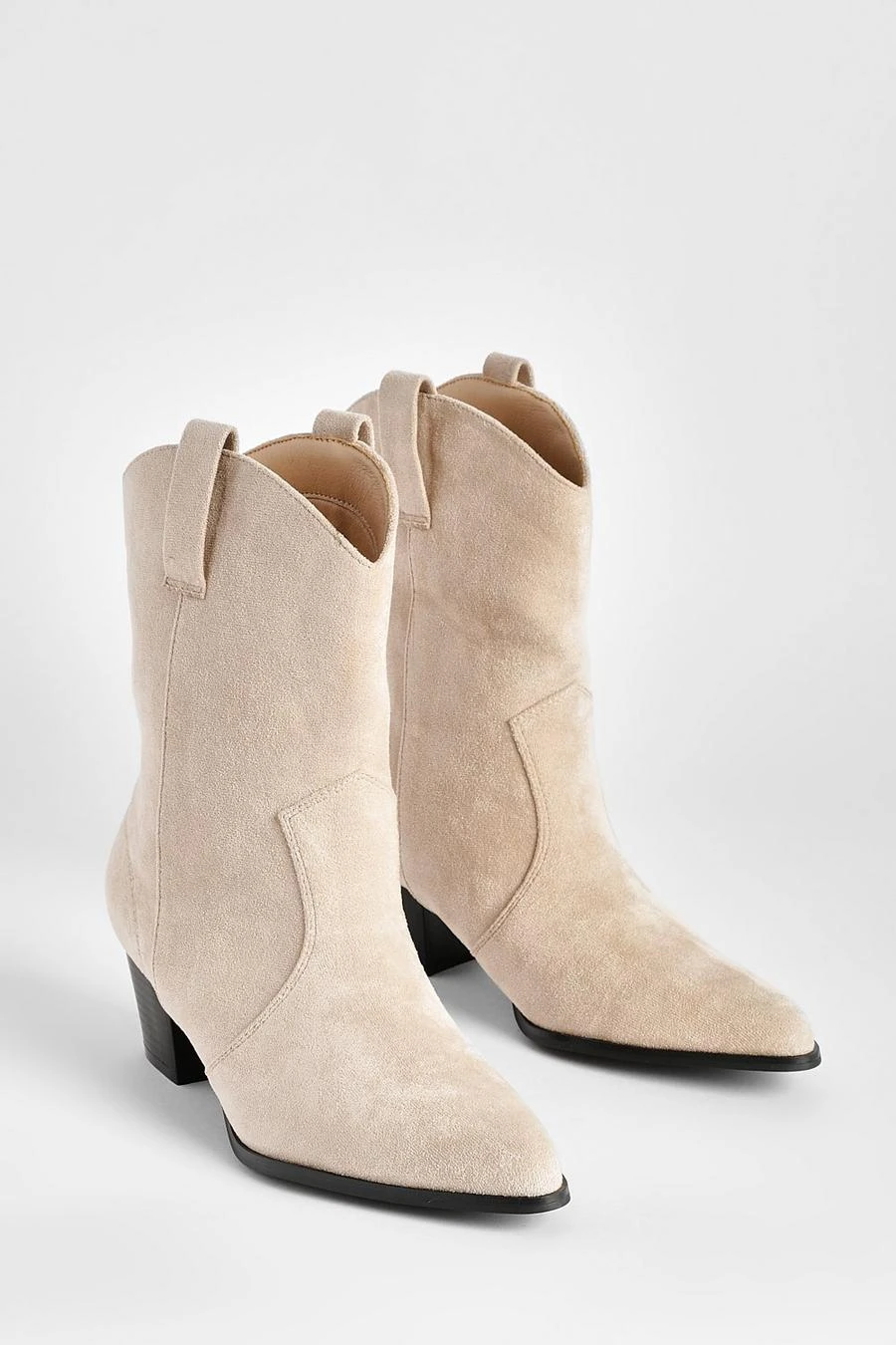 BOOHOO Faux Suede Tab Detail Western Cowboy Ankle Boots 3 BOOHOO Faux Suede Tab Detail Western Cowboy Ankle Boots - Image 3