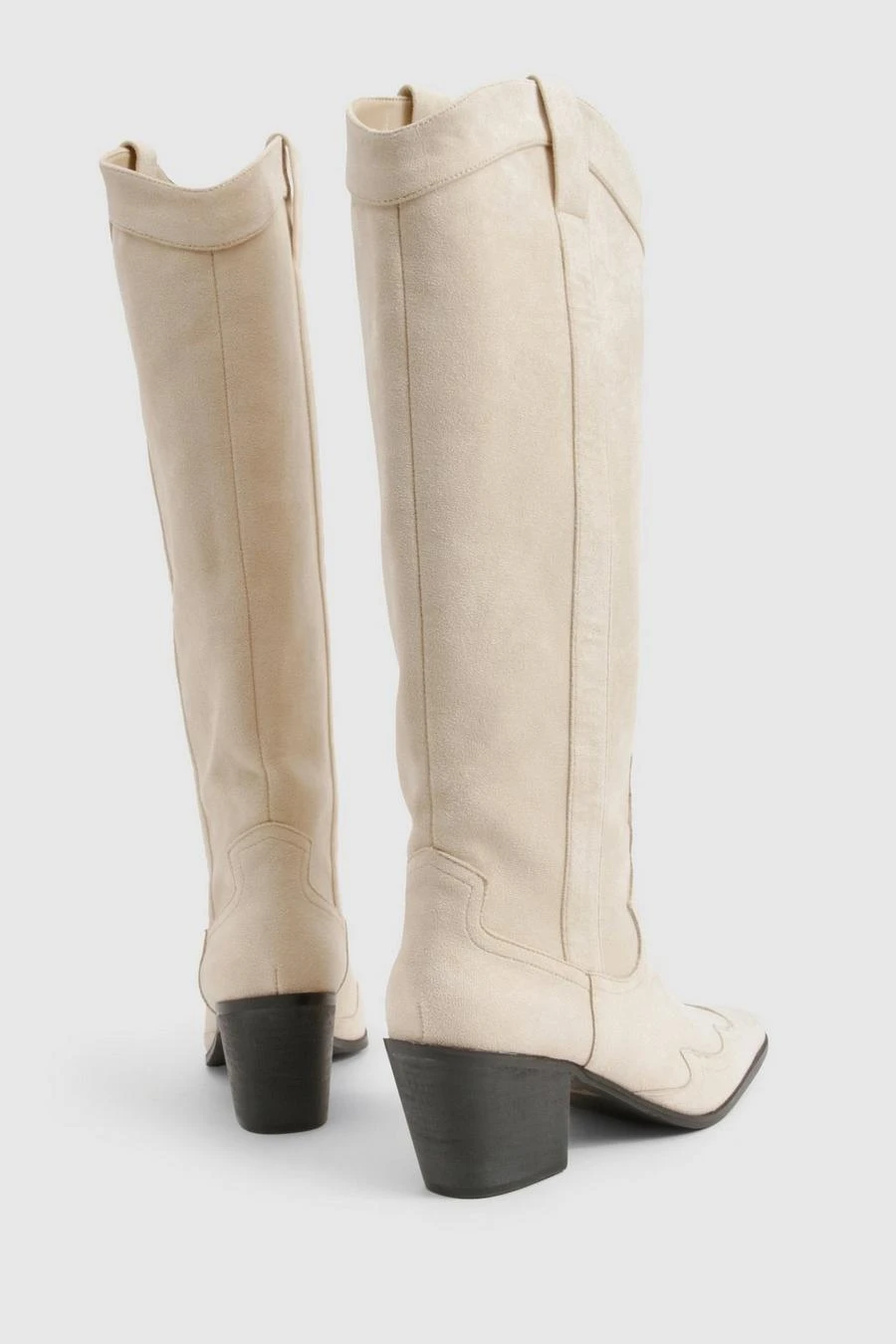 BOOHOO Knee High Heeled Faux Suede Western Cowboy Boots 4 BOOHOO Knee High Heeled Faux Suede Western Cowboy Boots - Image 4