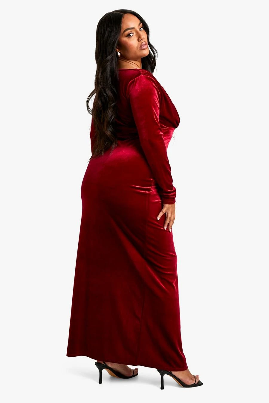 BOOHOO Plus Velvet Wrap Ruched Wrap Maxi Dress 2 BOOHOO Plus Velvet Wrap Ruched Wrap Maxi Dress - Image 2