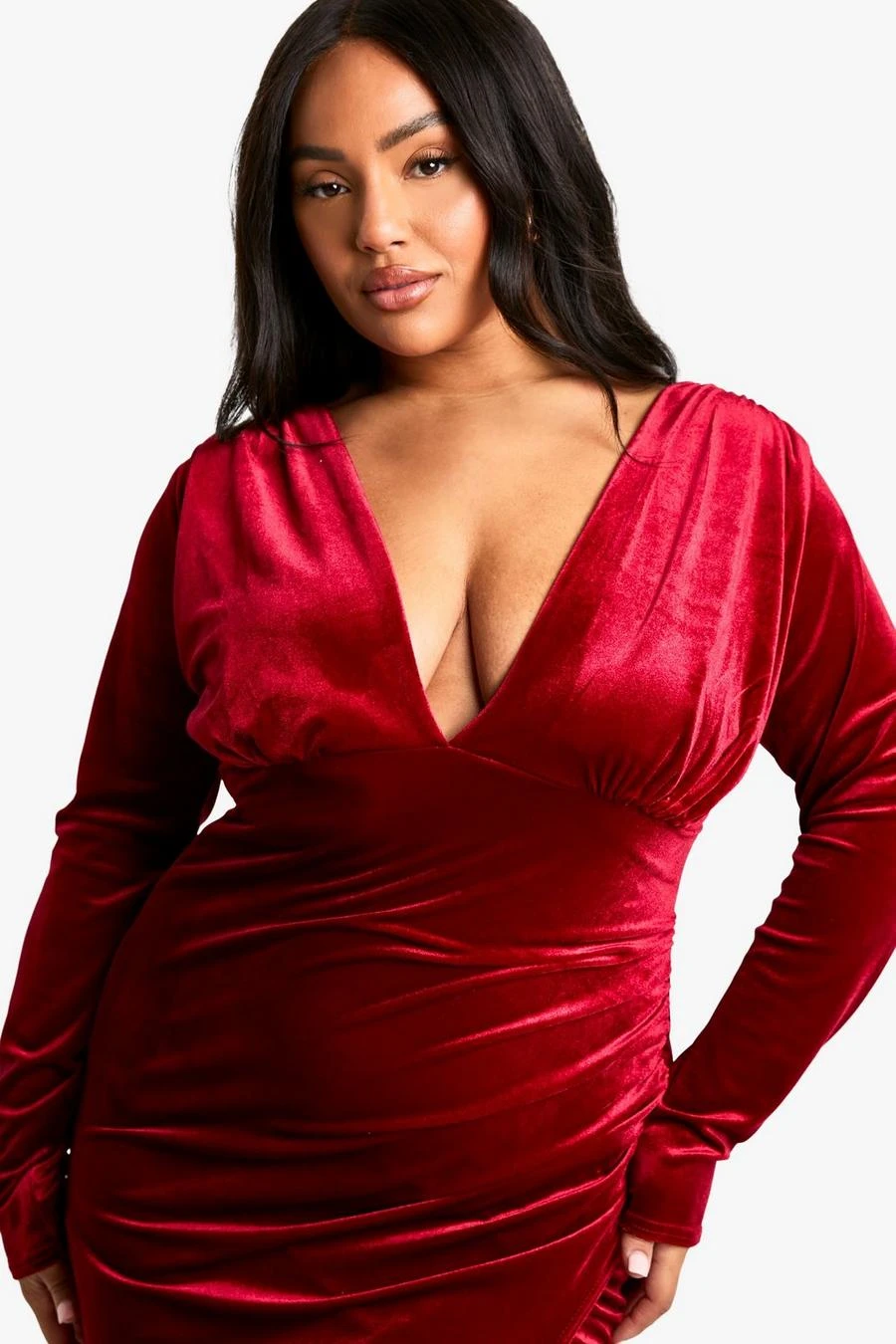BOOHOO Plus Velvet Wrap Ruched Wrap Maxi Dress 4 BOOHOO Plus Velvet Wrap Ruched Wrap Maxi Dress - Image 4