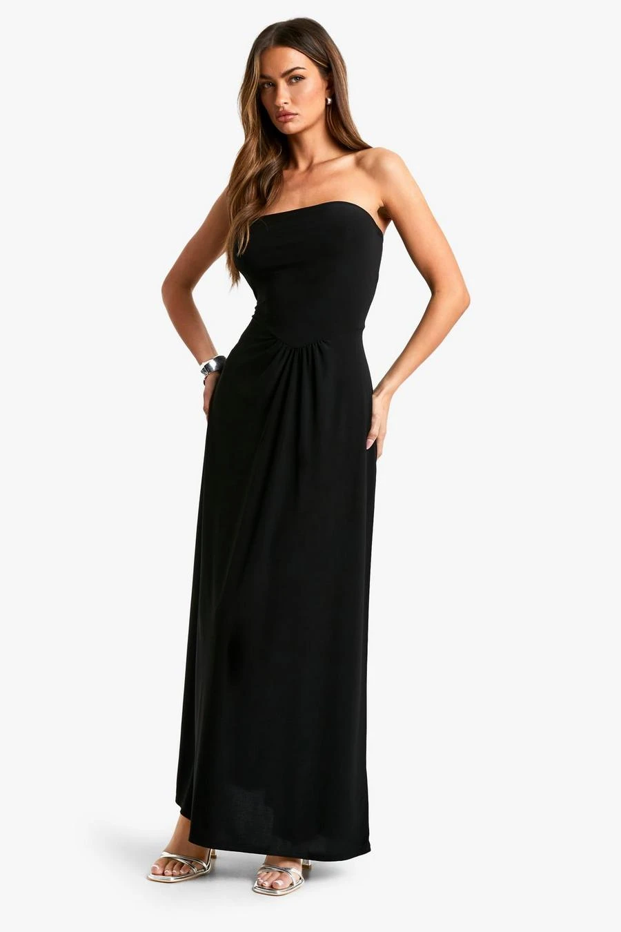 BOOHOO Bandeau Drop Waist Column Maxi Dress 1 BOOHOO Bandeau Drop Waist Column Maxi Dress