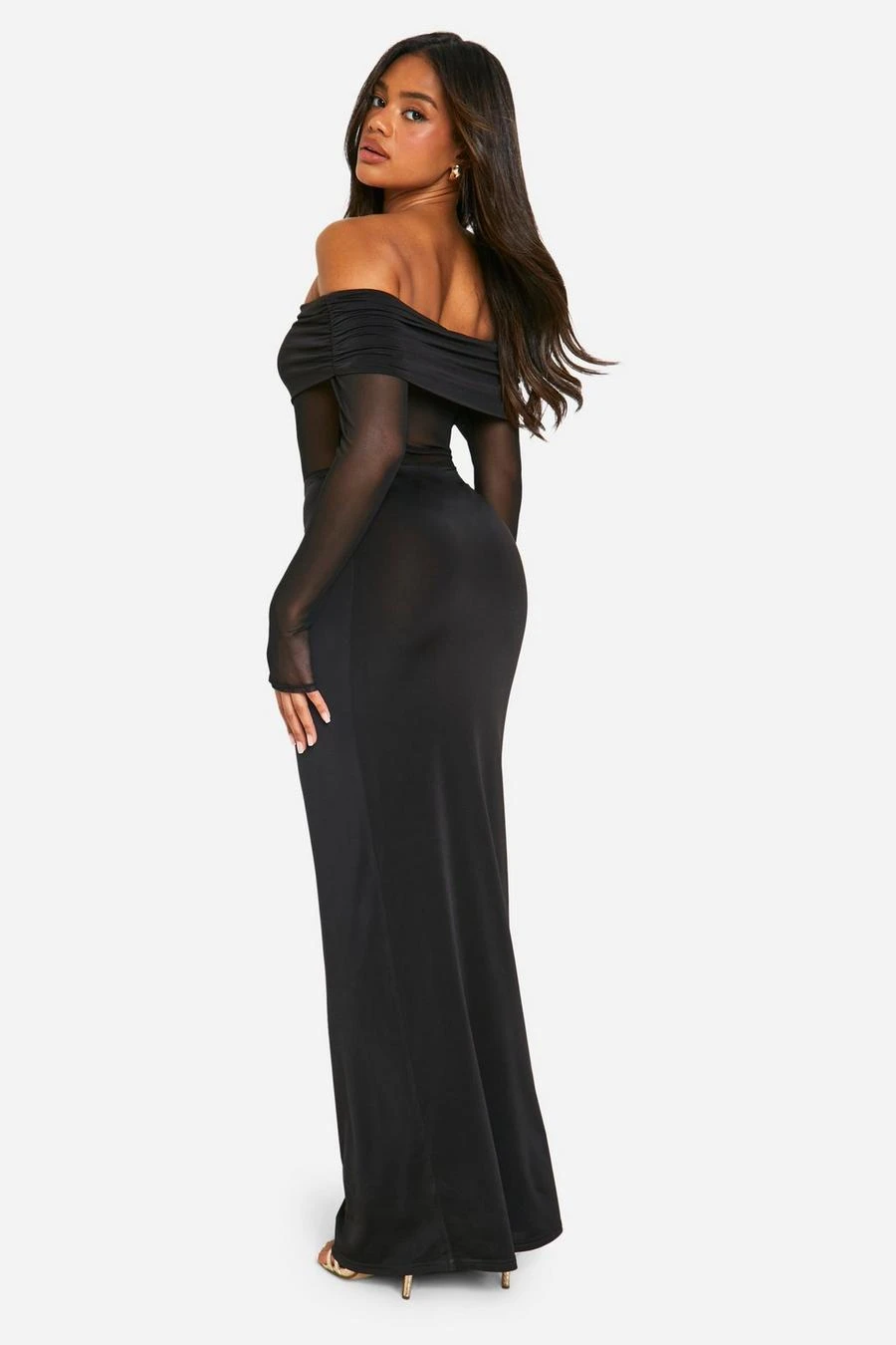 BOOHOO Bardot Slinky Mesh Insert Maxi Dress 2 BOOHOO Bardot Slinky Mesh Insert Maxi Dress - Image 2