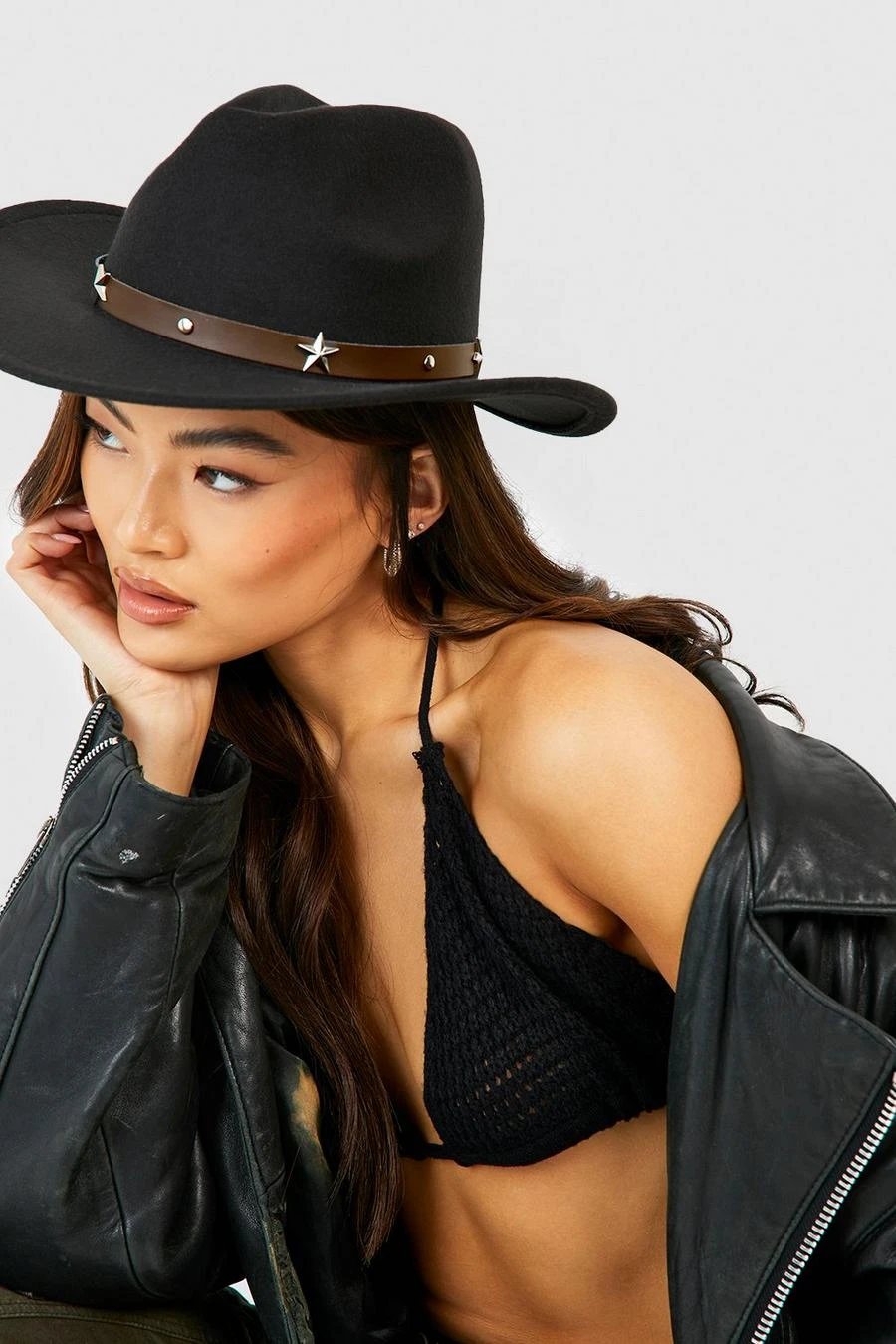 BOOHOO Black Star Studded Trim Western Cowboy Hat 1 BOOHOO Black Star Studded Trim Western Cowboy Hat