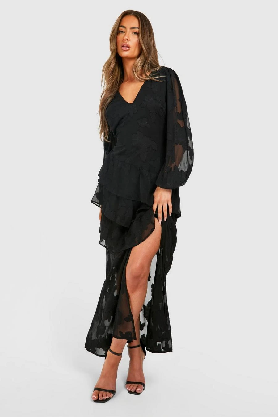 BOOHOO Burnout Floral Frill Detail Maxi Dress 3 BOOHOO Burnout Floral Frill Detail Maxi Dress - Image 3