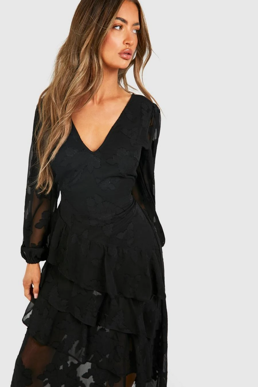 BOOHOO Burnout Floral Frill Detail Maxi Dress 4 BOOHOO Burnout Floral Frill Detail Maxi Dress - Image 4