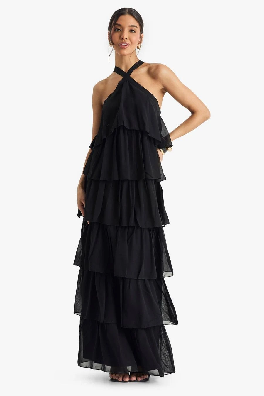 BOOHOO Chiffon Tiered Halterneck Maxi Dress 3 BOOHOO Chiffon Tiered Halterneck Maxi Dress - Image 3