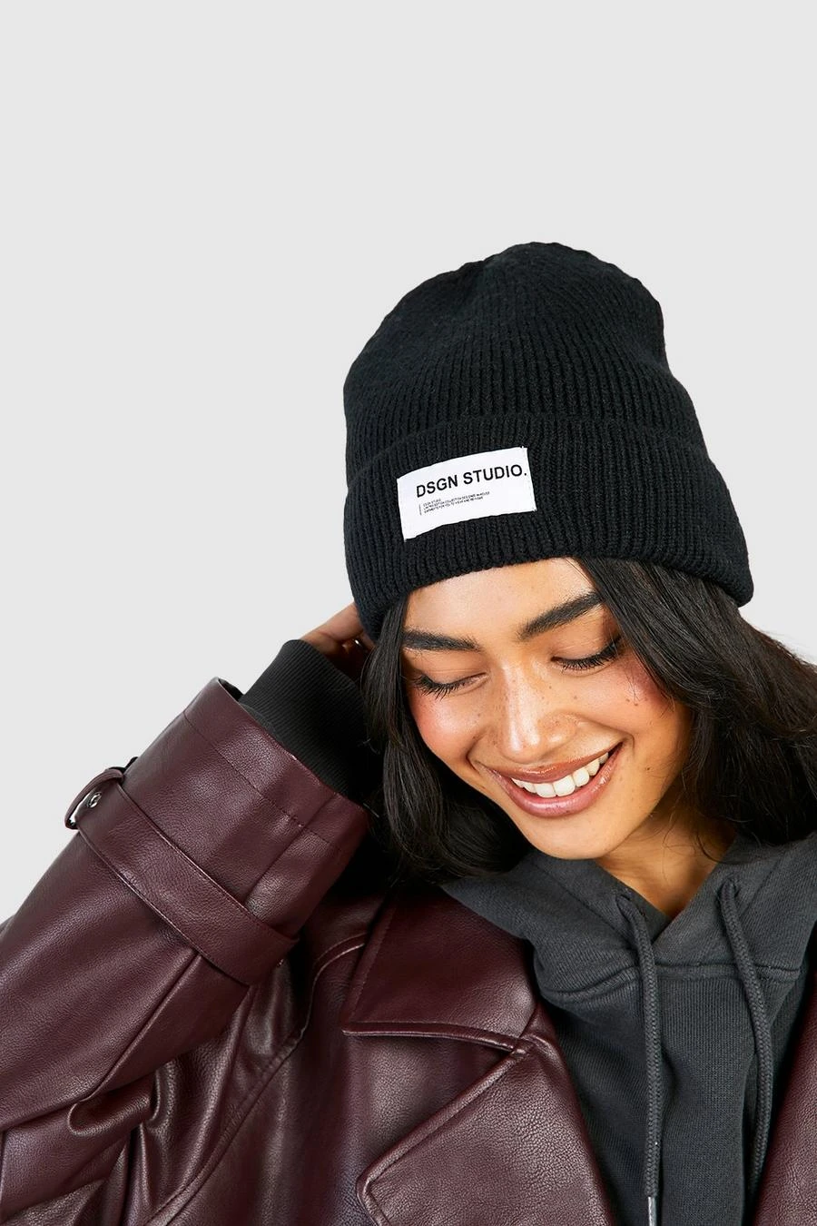 BOOHOO Chunky Ribbed Tab Detail Beanie 1 BOOHOO Chunky Ribbed Tab Detail Beanie