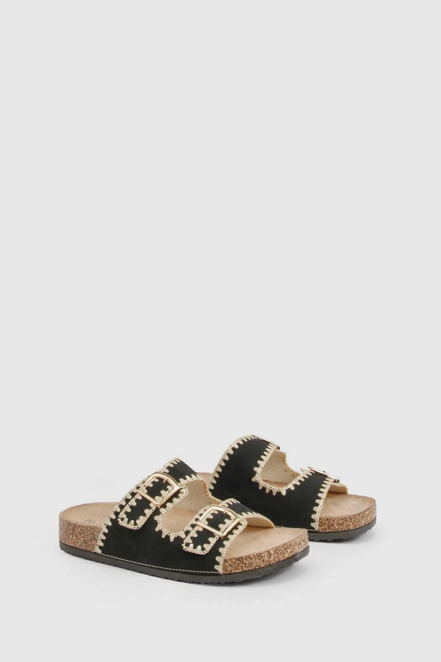 BOOHOO Contrast Stitch Detail Double Buckle Sliders 2 BOOHOO Contrast Stitch Detail Double Buckle Sliders - Image 2