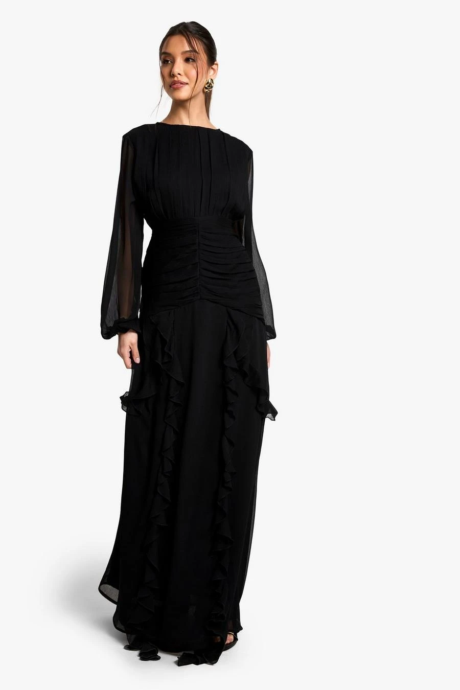 BOOHOO Crinkle Chiffon Ruffle Maxi Dress 3 BOOHOO Crinkle Chiffon Ruffle Maxi Dress - Image 3