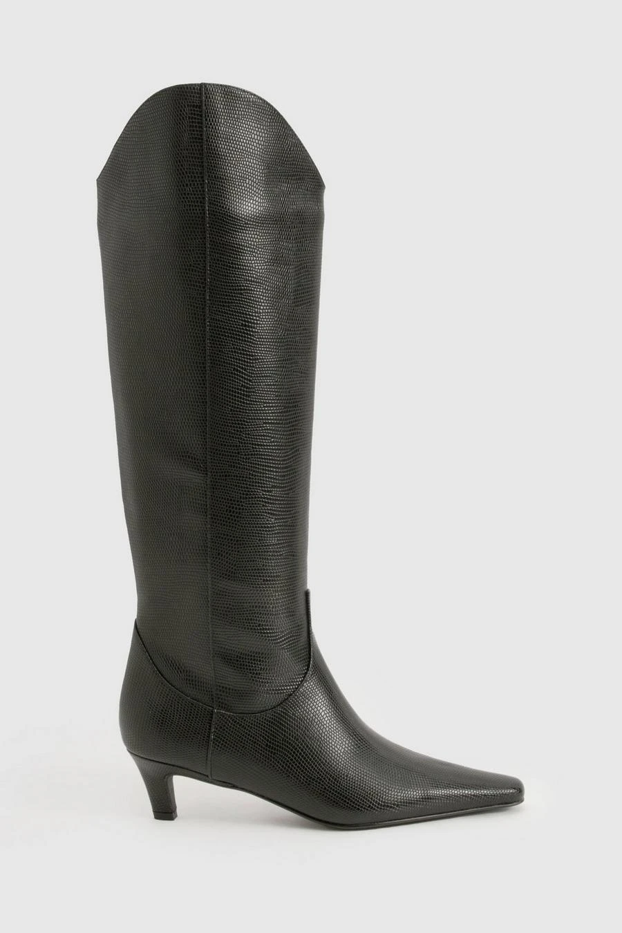 BOOHOO Croc Low Heel Knee High Boots 3 BOOHOO Croc Low Heel Knee High Boots - Image 3