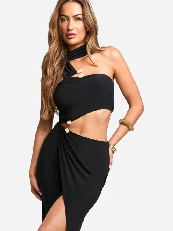 Outlet -BamBam Fashion Shop female black cut out trim maxi dress 2