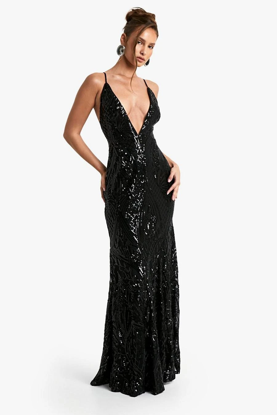 BOOHOO Demask Plunge Strappy Maxi Dress 1 BOOHOO Demask Plunge Strappy Maxi Dress