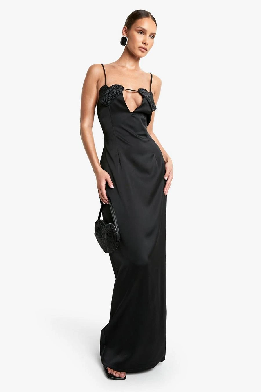 BOOHOO Diamante Heart Satin Maxi Dress 1 BOOHOO Diamante Heart Satin Maxi Dress