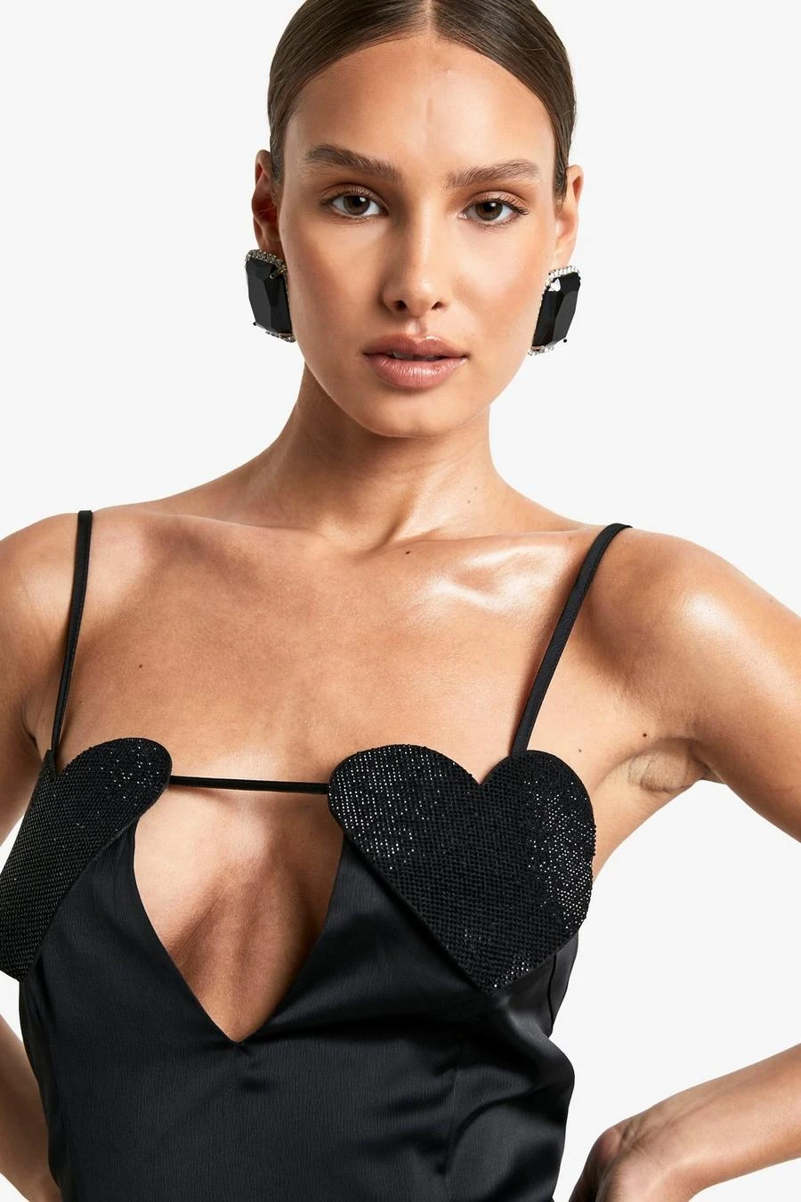 BOOHOO Diamante Heart Satin Maxi Dress 4 BOOHOO Diamante Heart Satin Maxi Dress - Image 4