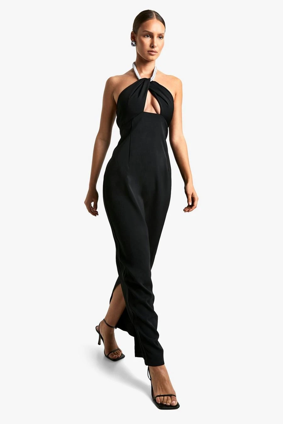 BOOHOO Diamante Trim Halterneck Maxi Dress 3 BOOHOO Diamante Trim Halterneck Maxi Dress - Image 3