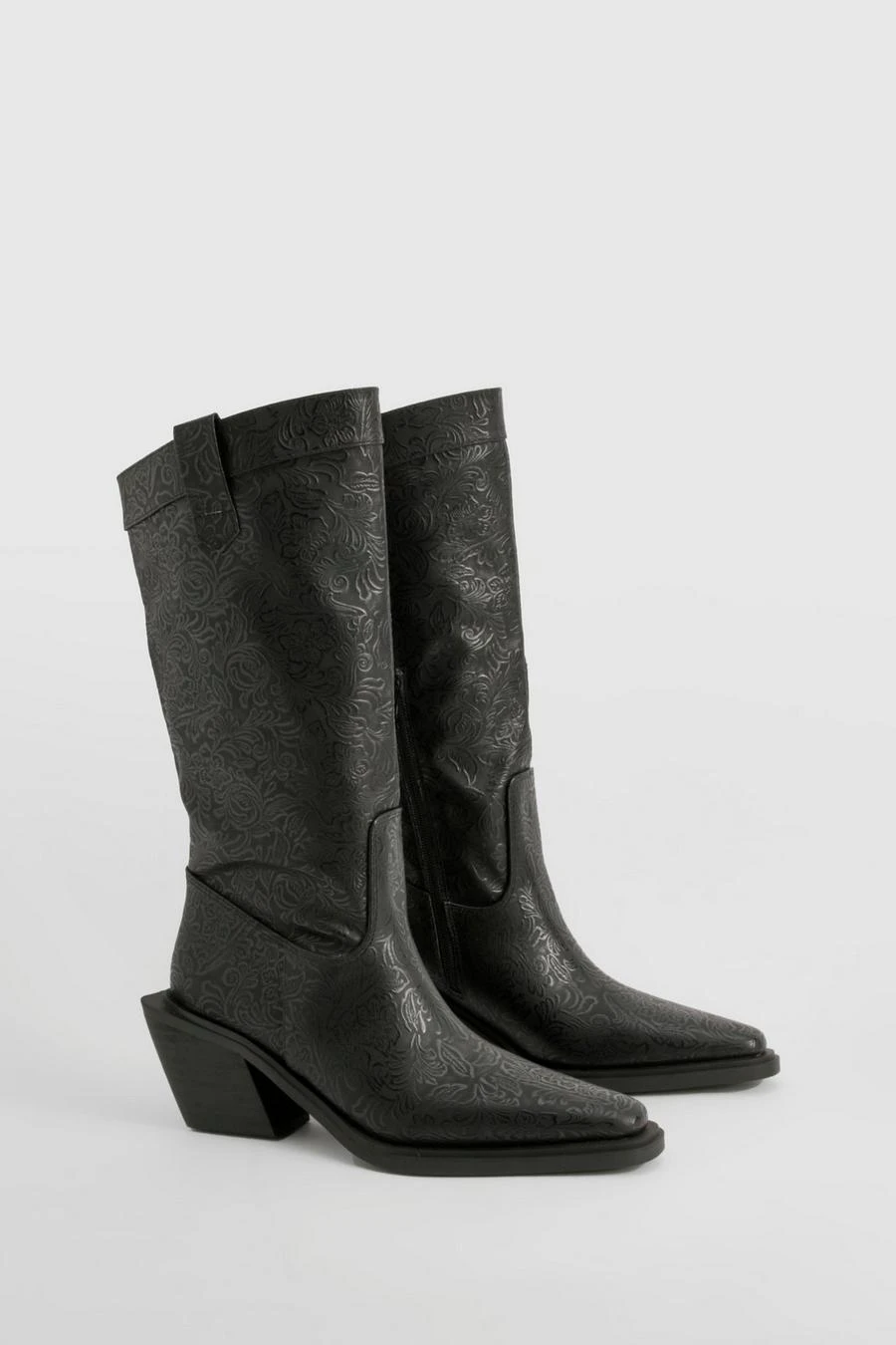 BOOHOO Embossed Pointed Western Knee High Boots 2 BOOHOO Embossed Pointed Western Knee High Boots - Image 2