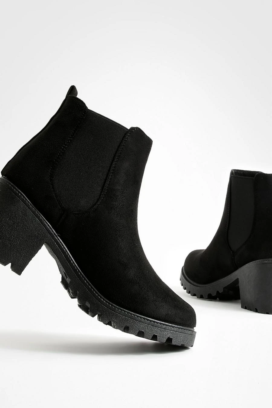 BOOHOO Faux Suede Cleated Chunky Chelsea Boots 4 BOOHOO Faux Suede Cleated Chunky Chelsea Boots - Image 4