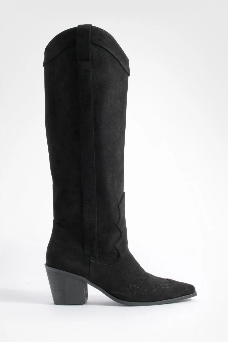 BOOHOO Faux Suede Knee High Heeled Western Cowboy Boots 3 BOOHOO Faux Suede Knee High Heeled Western Cowboy Boots - Image 3