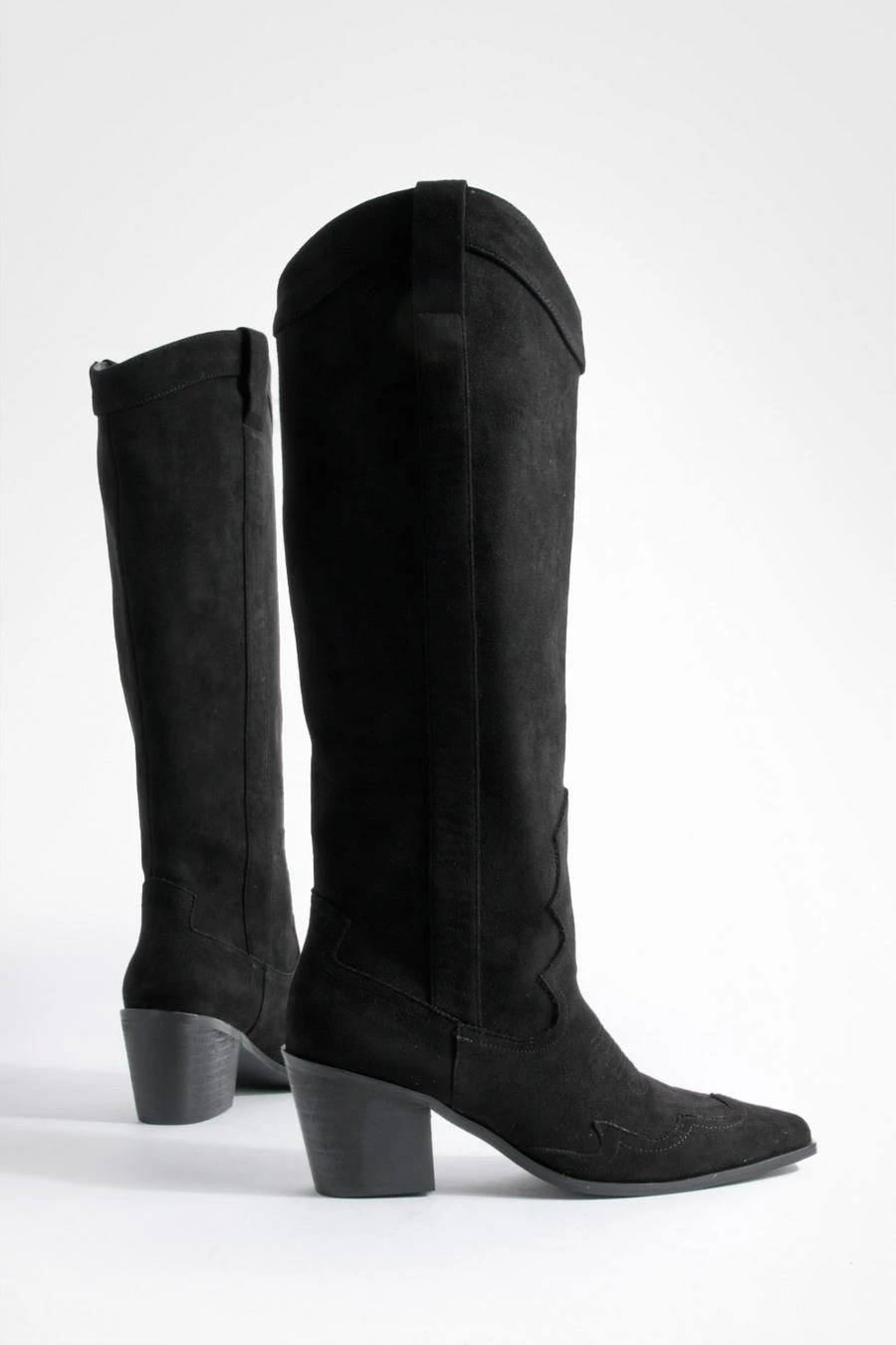 BOOHOO Faux Suede Knee High Heeled Western Cowboy Boots 4 BOOHOO Faux Suede Knee High Heeled Western Cowboy Boots - Image 4