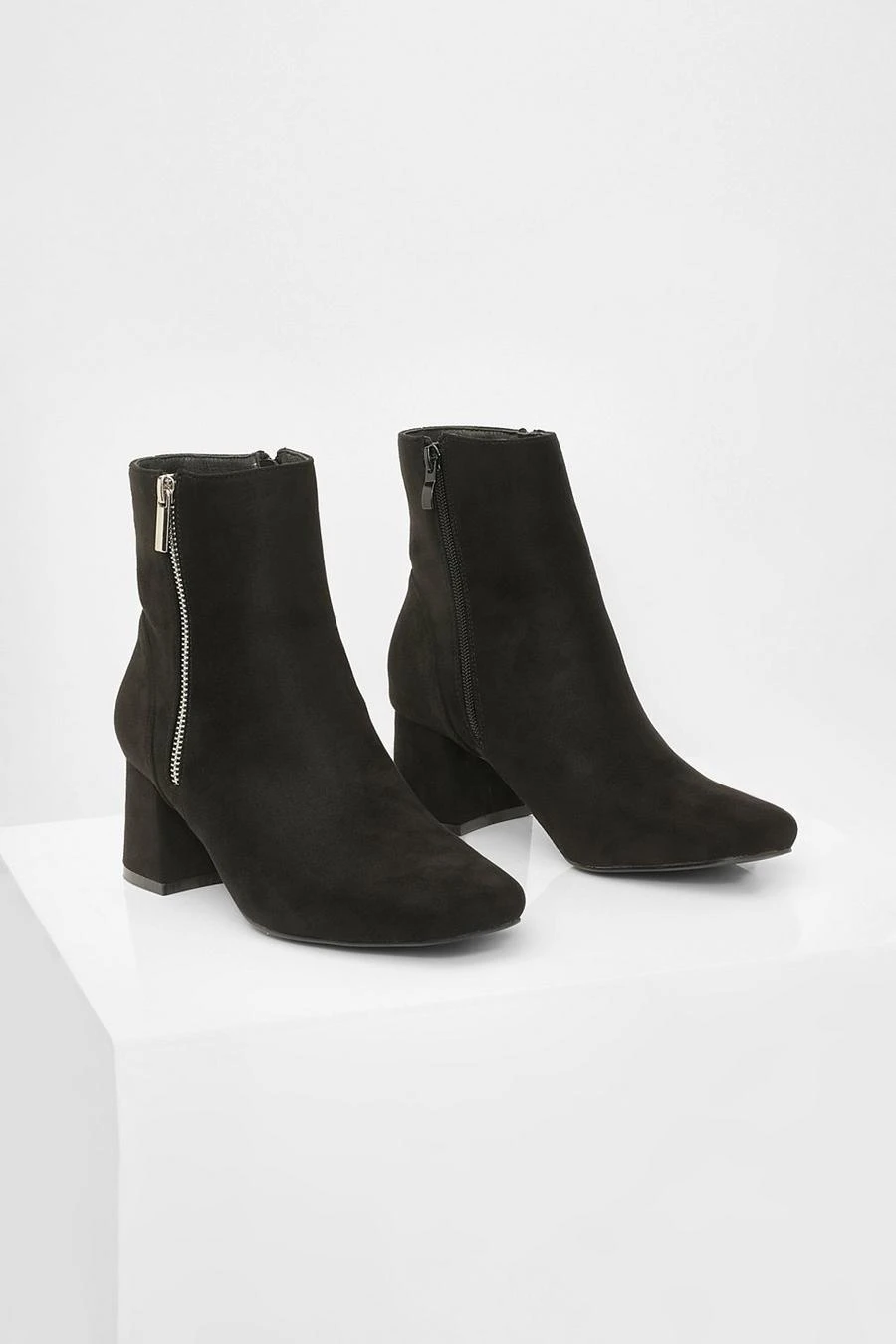 BOOHOO Faux Suede Side Zip Low Block Heel Boots 3 BOOHOO Faux Suede Side Zip Low Block Heel Boots - Image 3
