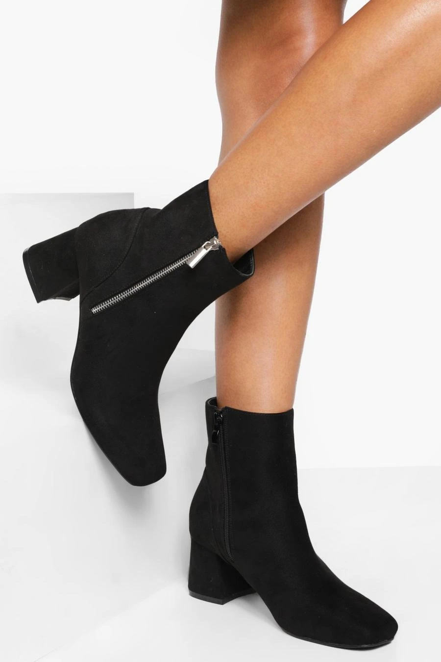 BOOHOO Faux Suede Side Zip Low Block Heel Boots 1 BOOHOO Faux Suede Side Zip Low Block Heel Boots