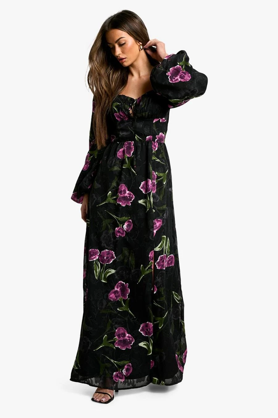 BOOHOO Floral Burnout Milkmaid Maxi Dress 3 BOOHOO Floral Burnout Milkmaid Maxi Dress - Image 3