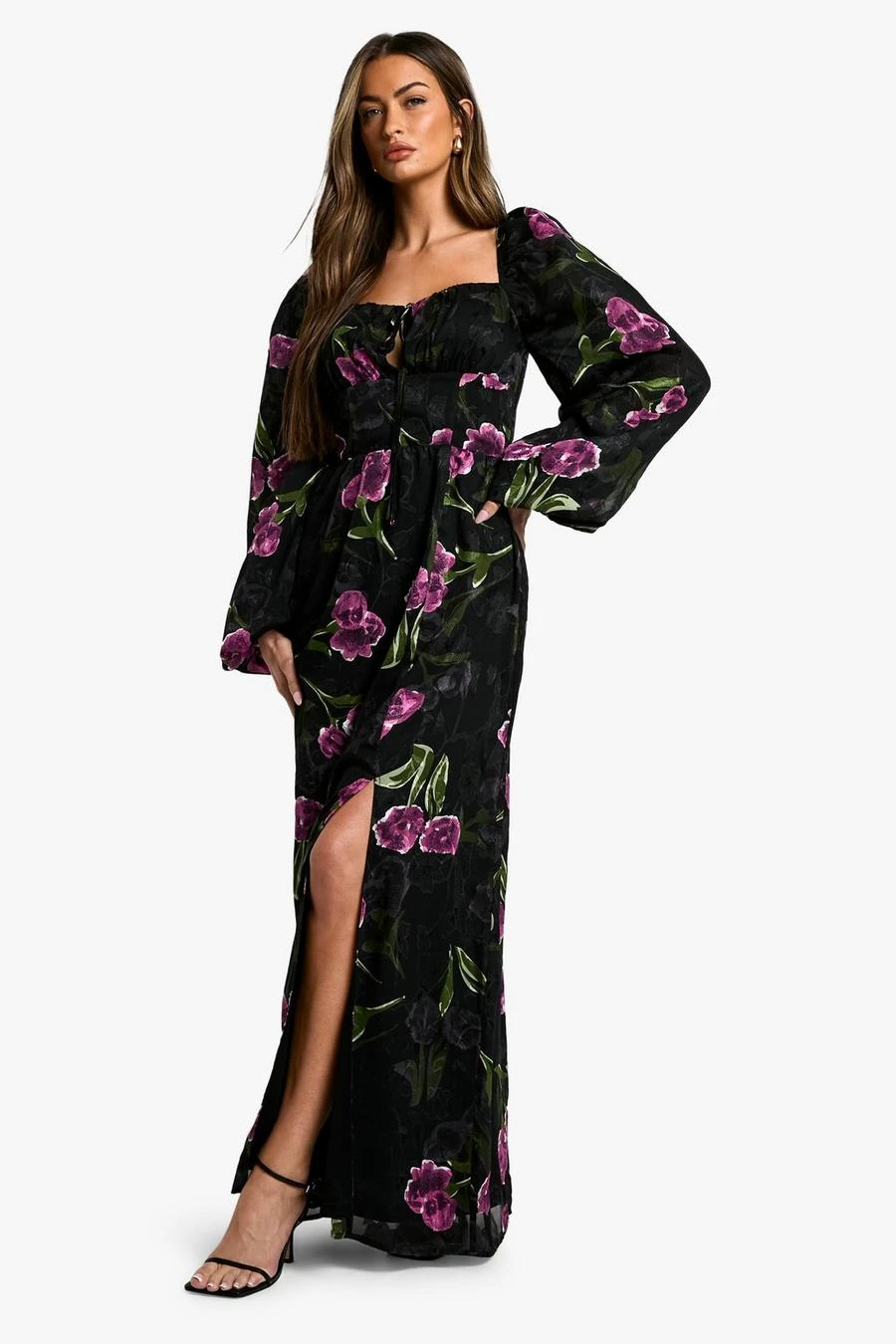 BOOHOO Floral Burnout Milkmaid Maxi Dress 1 BOOHOO Floral Burnout Milkmaid Maxi Dress