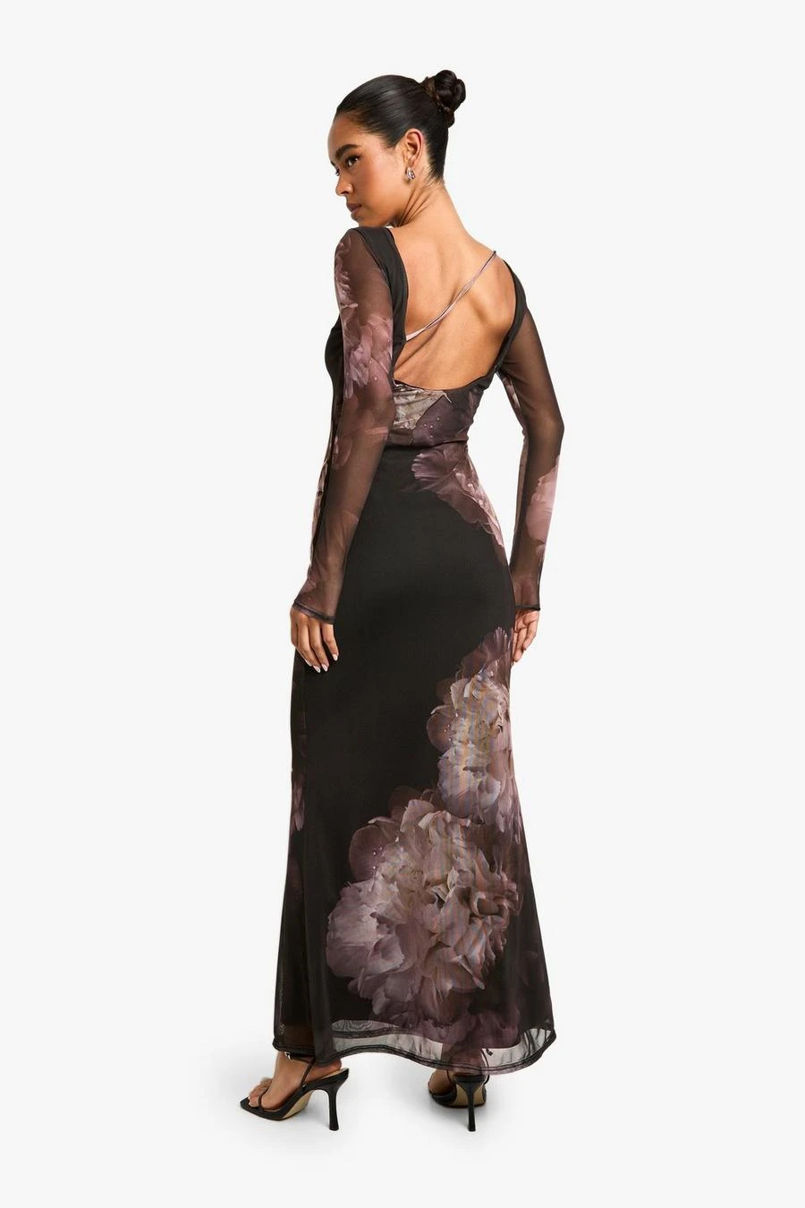 BOOHOO Floral Long Sleeve Mesh Maxi Dress 2 BOOHOO Floral Long Sleeve Mesh Maxi Dress - Image 2