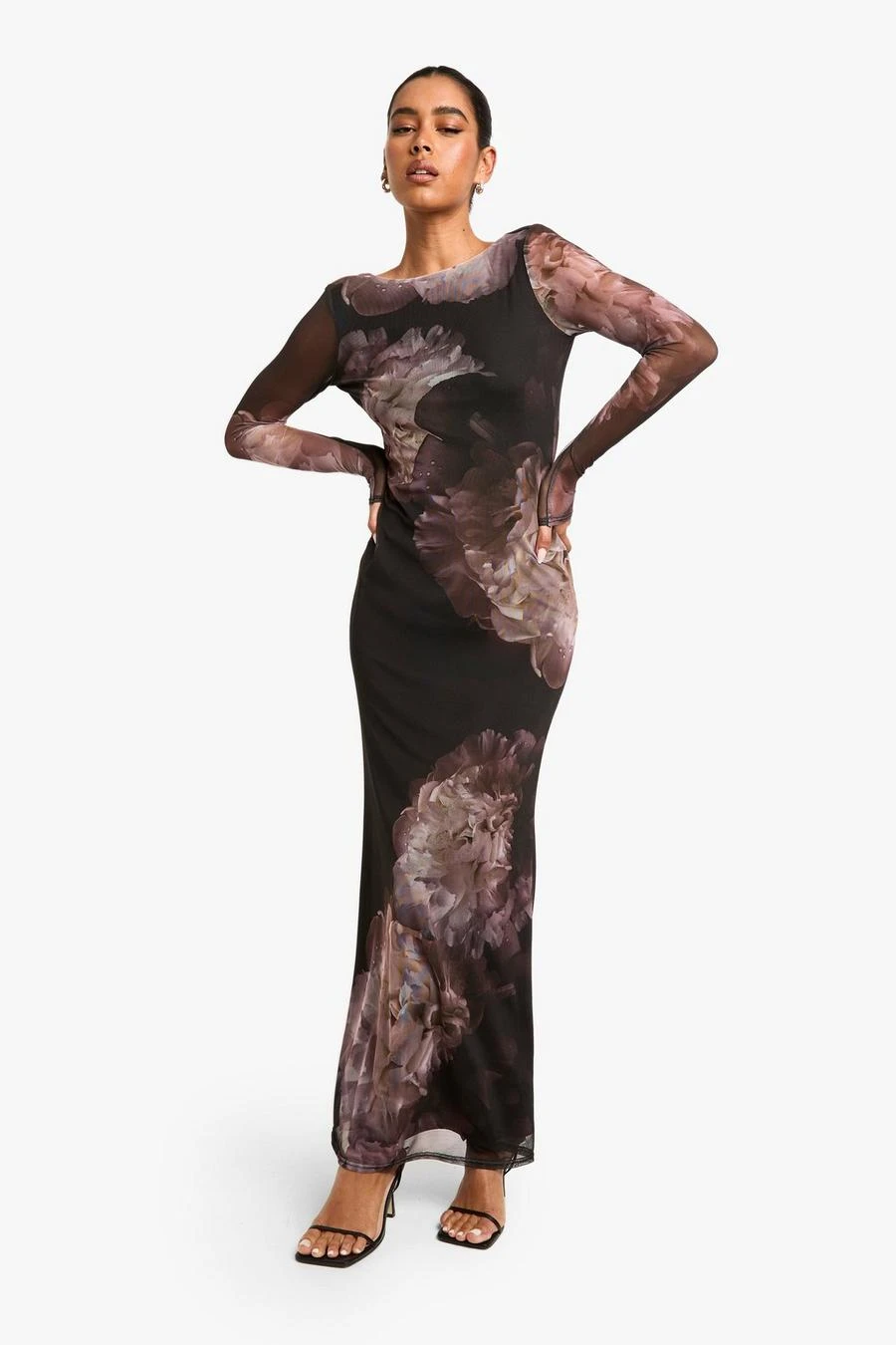 BOOHOO Floral Long Sleeve Mesh Maxi Dress 3 BOOHOO Floral Long Sleeve Mesh Maxi Dress - Image 3