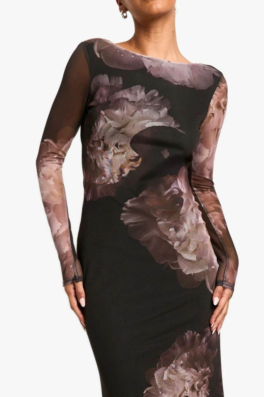 BOOHOO Floral Long Sleeve Mesh Maxi Dress 4 BOOHOO Floral Long Sleeve Mesh Maxi Dress - Image 4