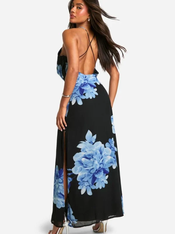 Outlet -BamBam Fashion Shop female black floral print cowl neck maxi dress 1 1