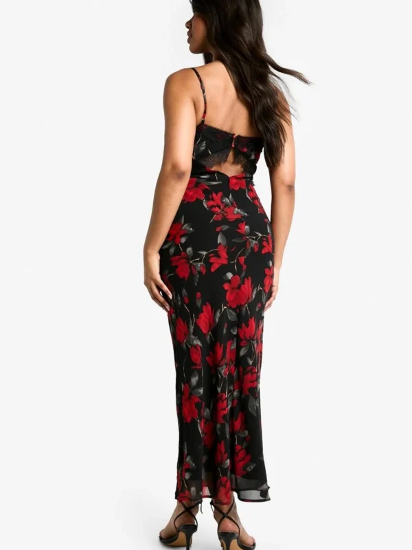 Outlet 11 Outlet -BamBam Fashion Shop female black floral print lace trim maxi dress 1