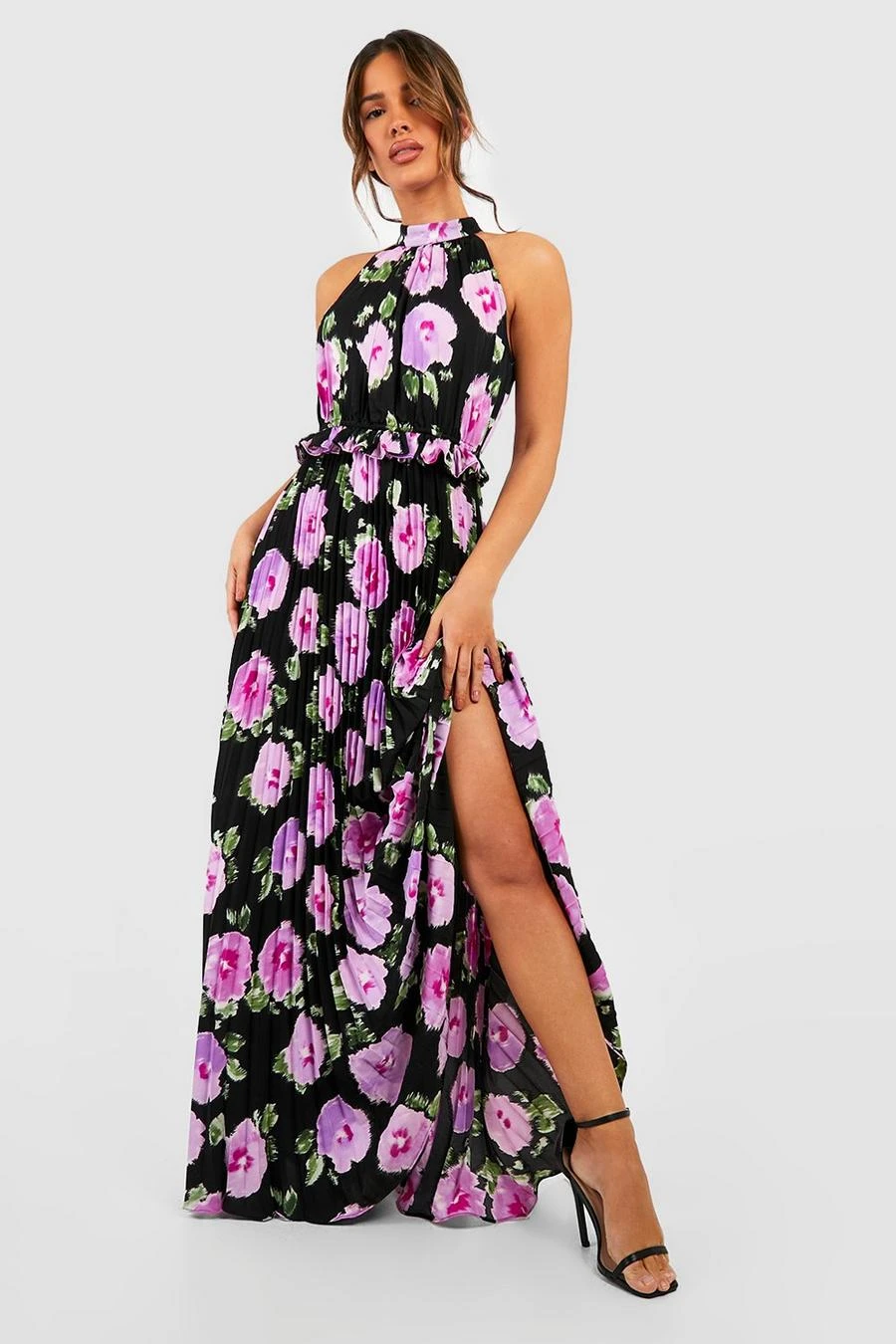BOOHOO Floral Print Pleated High Neck Maxi Dress 1 BOOHOO Floral Print Pleated High Neck Maxi Dress