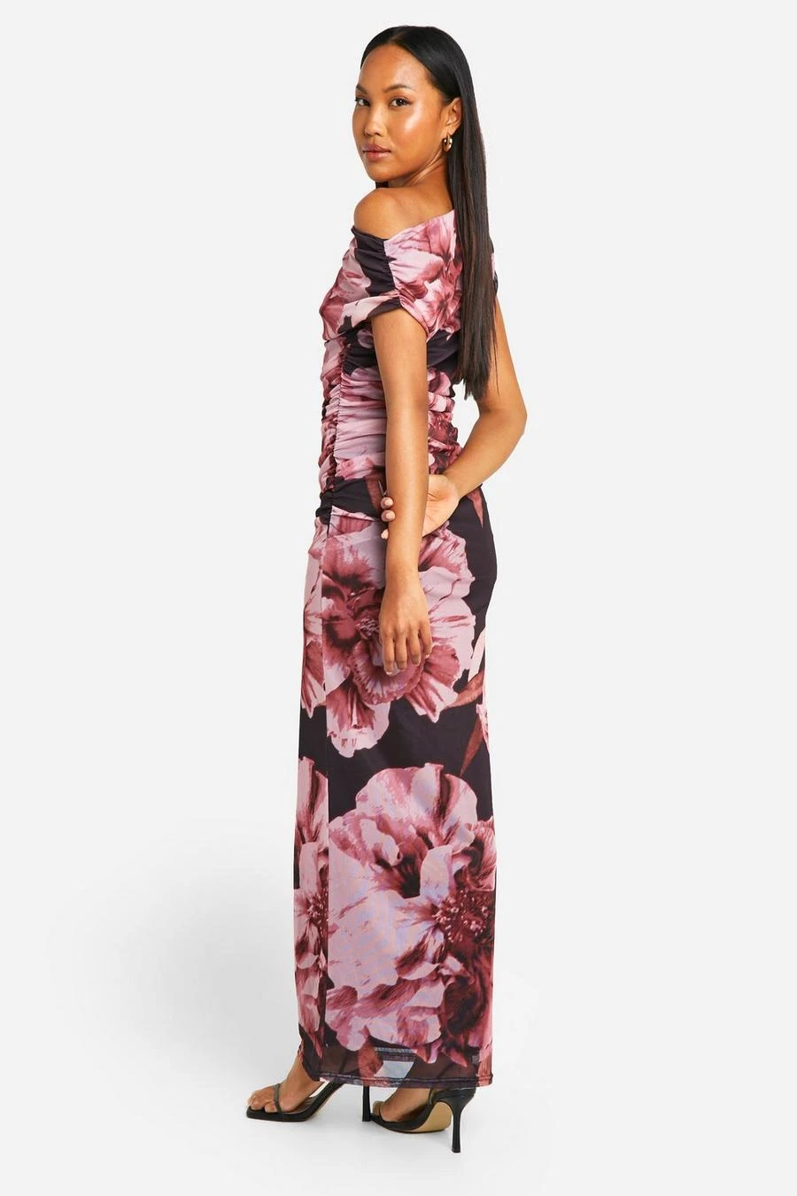 BOOHOO Floral Printed Mesh Off The Shoulder Maxi Dress 2 BOOHOO Floral Printed Mesh Off The Shoulder Maxi Dress - Image 2