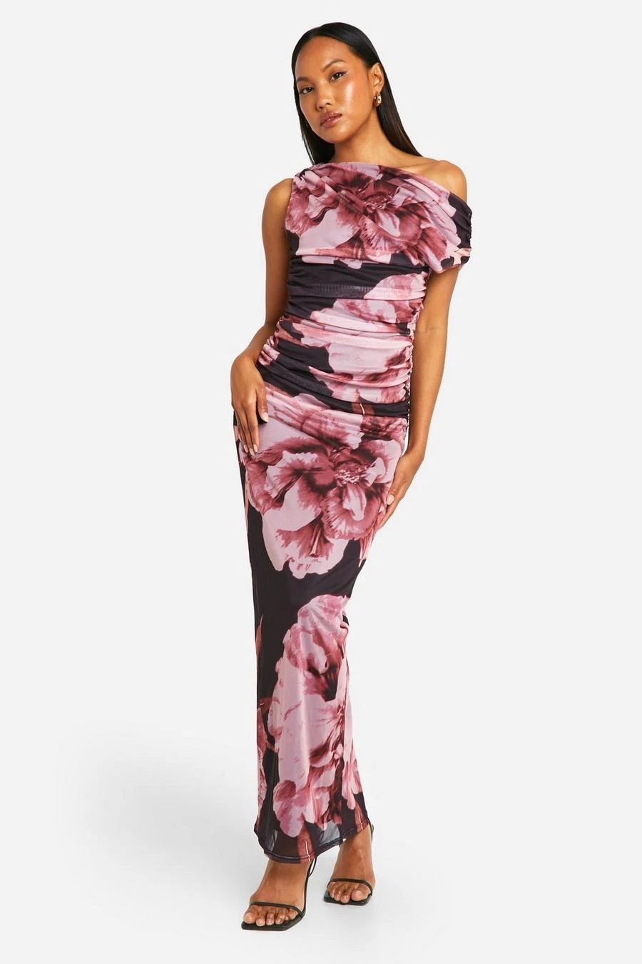 BOOHOO Floral Printed Mesh Off The Shoulder Maxi Dress 1 BOOHOO Floral Printed Mesh Off The Shoulder Maxi Dress