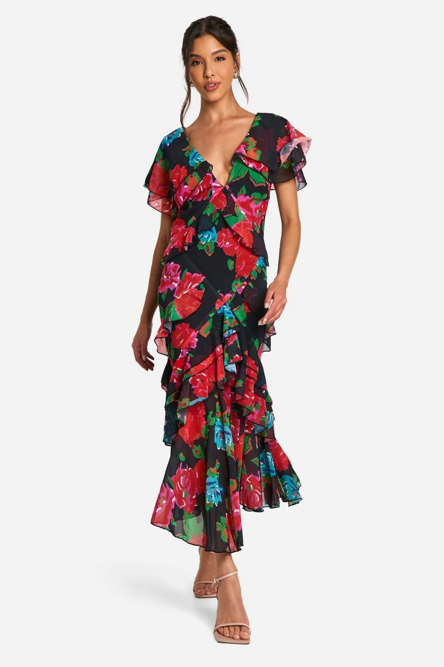 BOOHOO Floral Ruffle Maxi Dress 3 BOOHOO Floral Ruffle Maxi Dress - Image 3