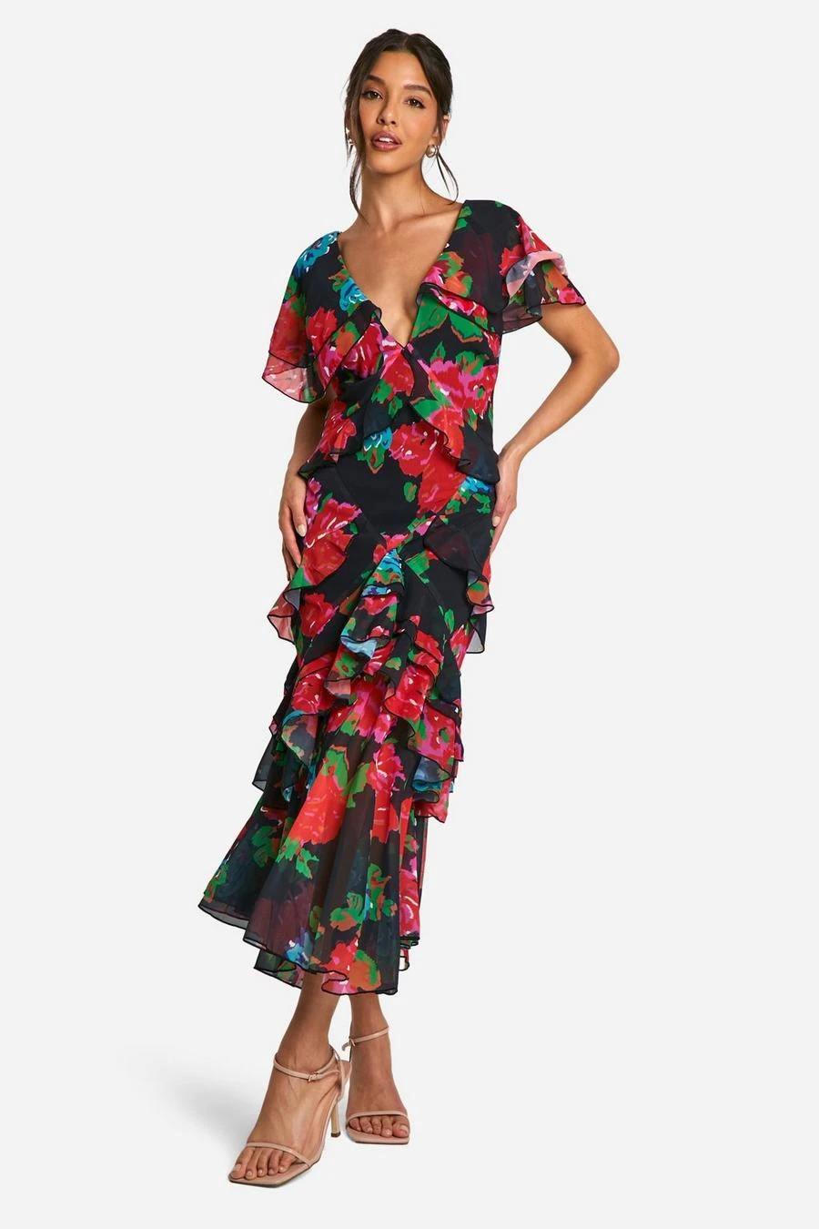 BOOHOO Floral Ruffle Maxi Dress 1 BOOHOO Floral Ruffle Maxi Dress
