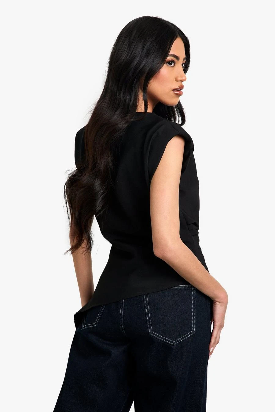 BOOHOO Gathered Shoulder Pad Asymmetric Blouse 2 BOOHOO Gathered Shoulder Pad Asymmetric Blouse - Image 2