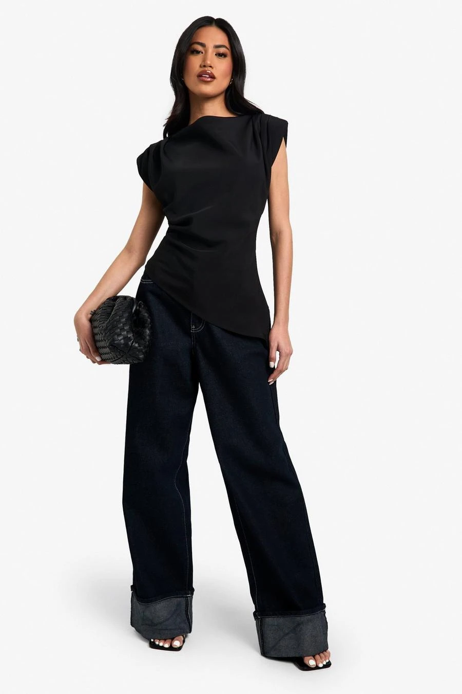 BOOHOO Gathered Shoulder Pad Asymmetric Blouse 3 BOOHOO Gathered Shoulder Pad Asymmetric Blouse - Image 3