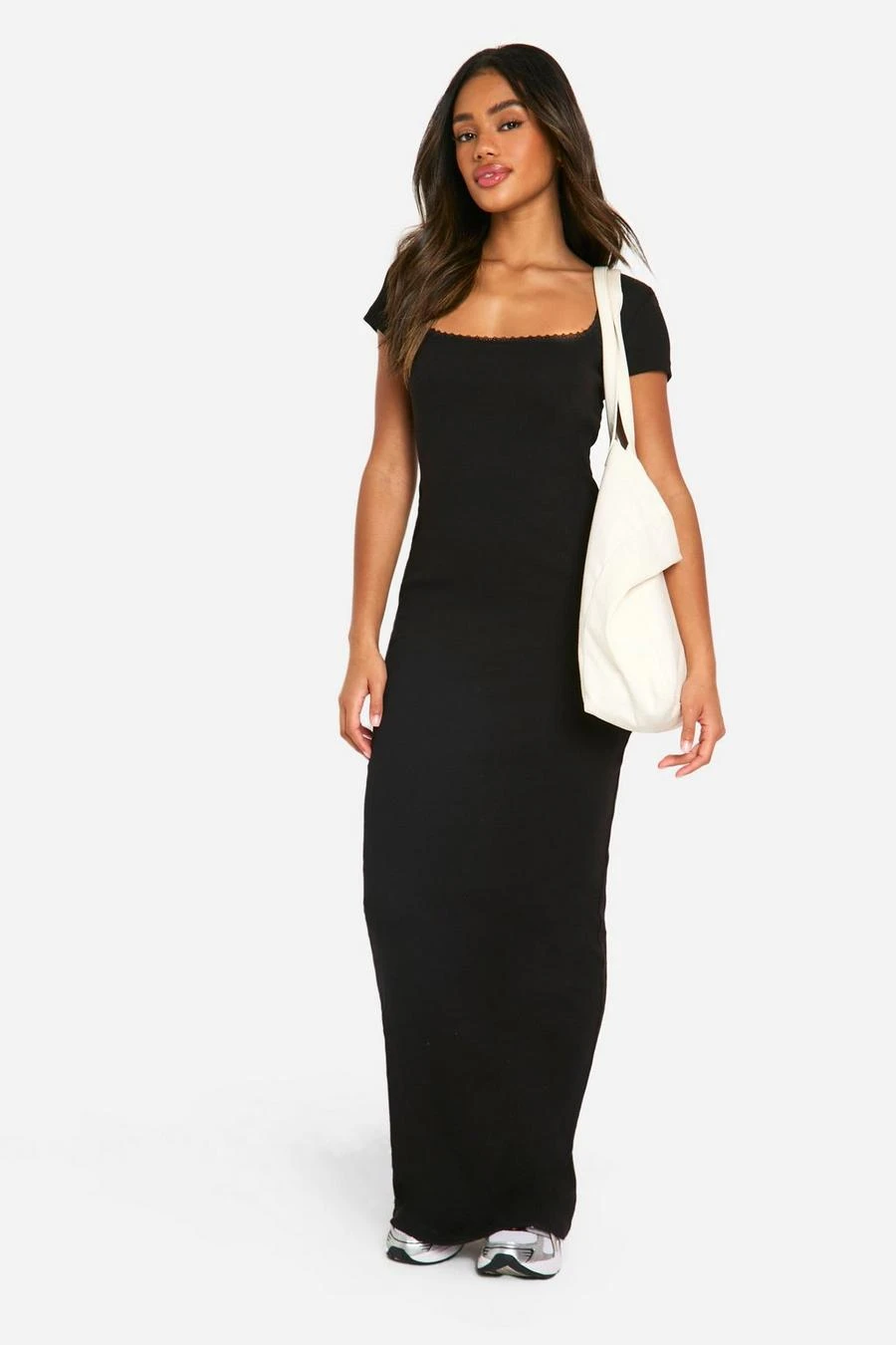 BOOHOO Lace Trim Rib Maxi Dress 1 BOOHOO Lace Trim Rib Maxi Dress