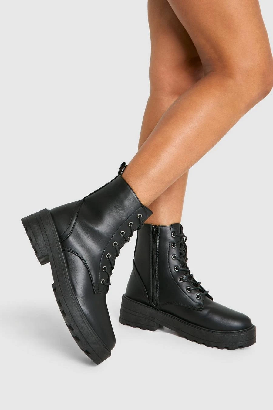 BOOHOO Lace Up Chunky Hiker Boots 1 BOOHOO Lace Up Chunky Hiker Boots
