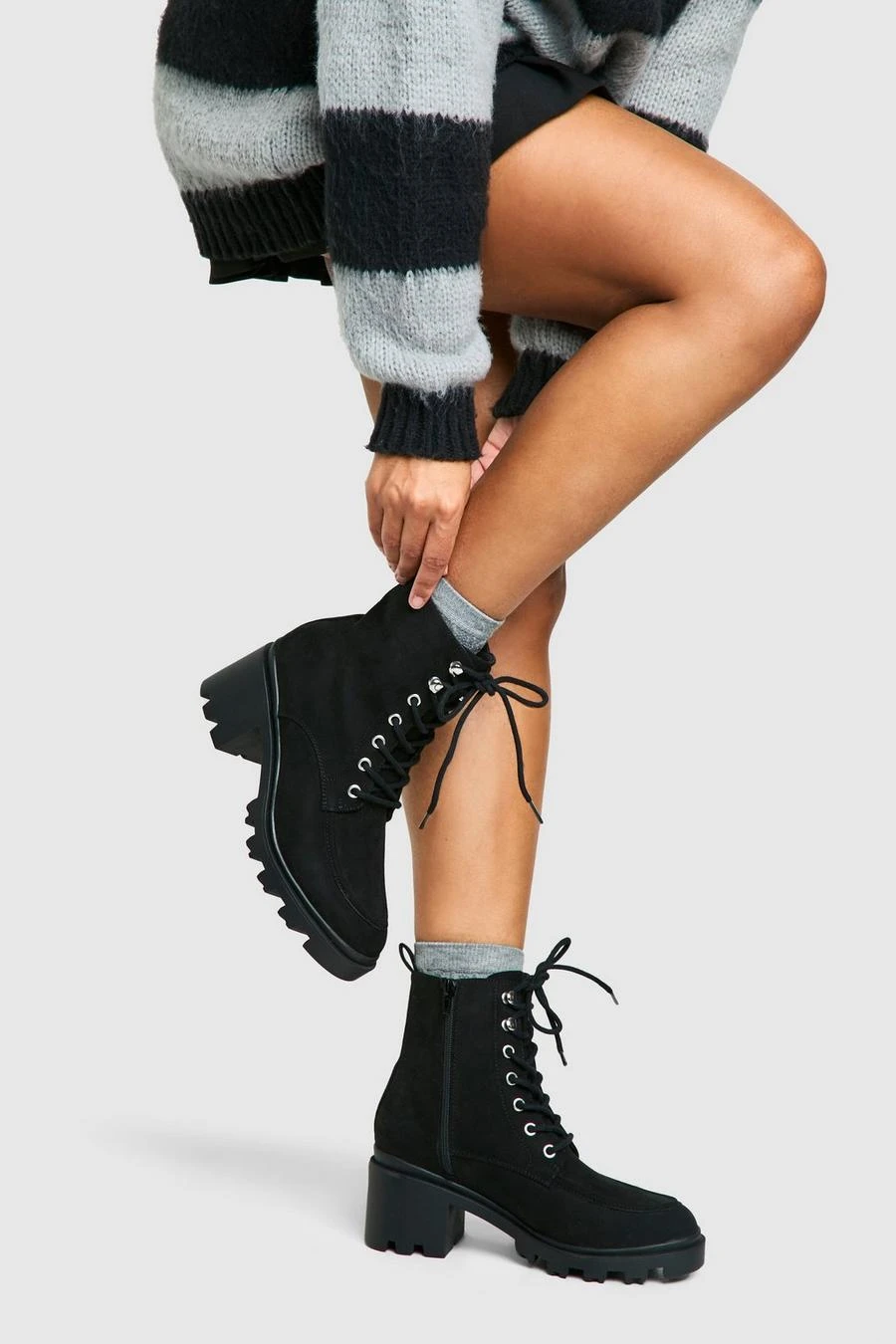 BOOHOO Lace Up Heel Hiker Boot 1 BOOHOO Lace Up Heel Hiker Boot