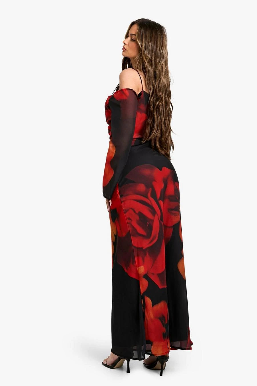 BOOHOO Large Floral Asymmetric Chiffon Maxi Dress 2 BOOHOO Large Floral Asymmetric Chiffon Maxi Dress - Image 2
