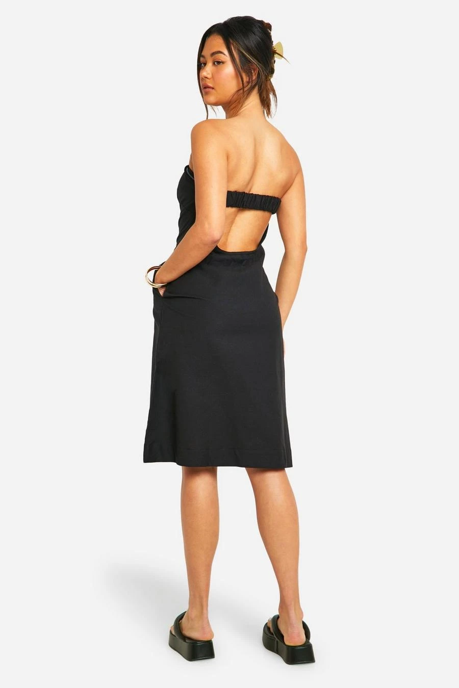 BOOHOO Linen LookBandeau Midi Dress 2 BOOHOO Linen LookBandeau Midi Dress - Image 2