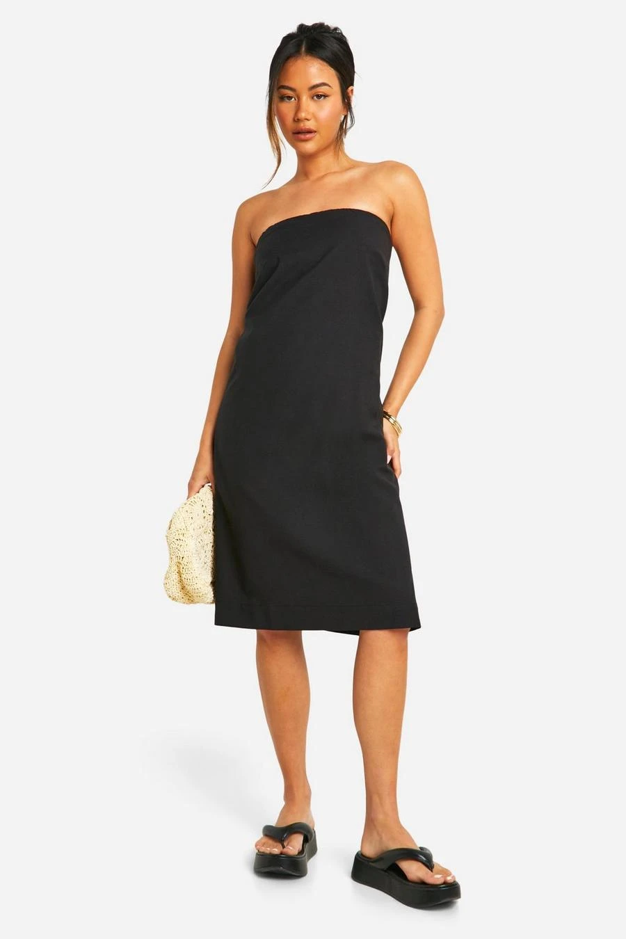 BOOHOO Linen LookBandeau Midi Dress 3 BOOHOO Linen LookBandeau Midi Dress - Image 3