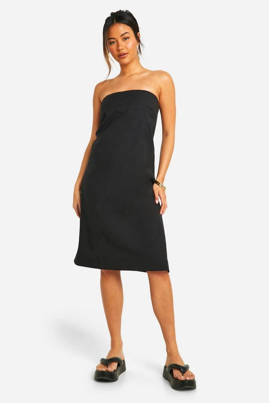 BOOHOO Linen LookBandeau Midi Dress 1 BOOHOO Linen LookBandeau Midi Dress